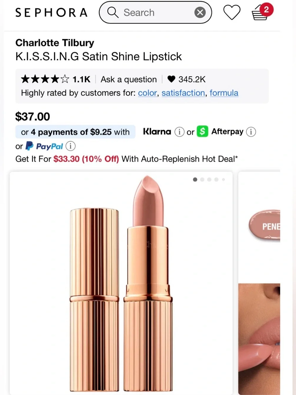 Charlotte Tilbury K.I.S.S.I.N.G Lipstick - Penelope Pink